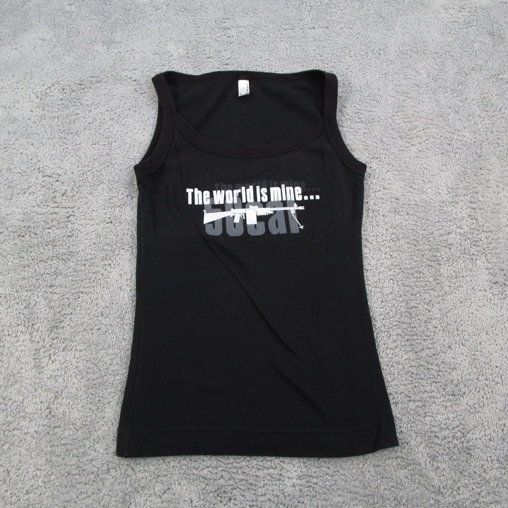 American Apparel Black Graphic Tank Top The World Is Mine .50 Cal Ribbed Large